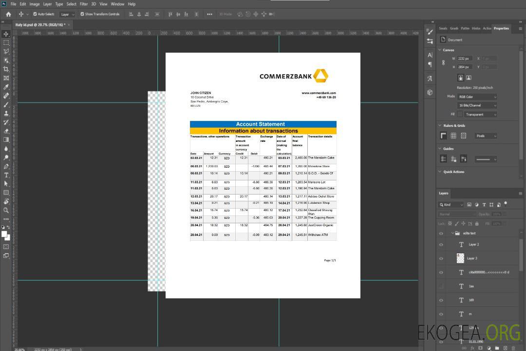 Modèle de relevé bancaire Belize Commerzbank facile à remplir au format Excel et PDF template